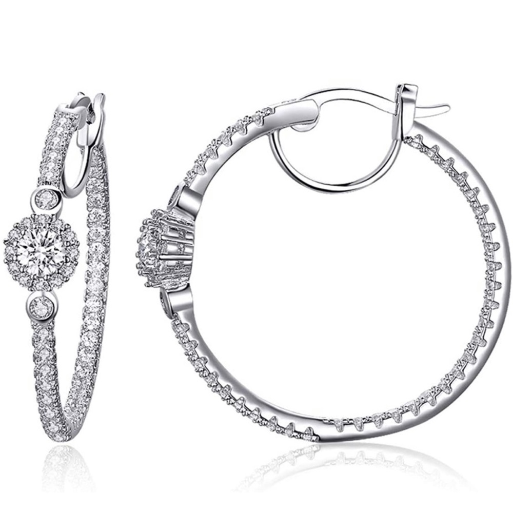 NWT 4A CZ Swarovski Sterling Silver Hoop Earrings